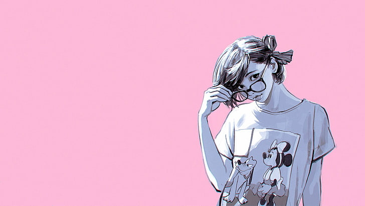 жена с илюстрация на очила, Иля Кувшинов, произведение на изкуството, HD тапет
