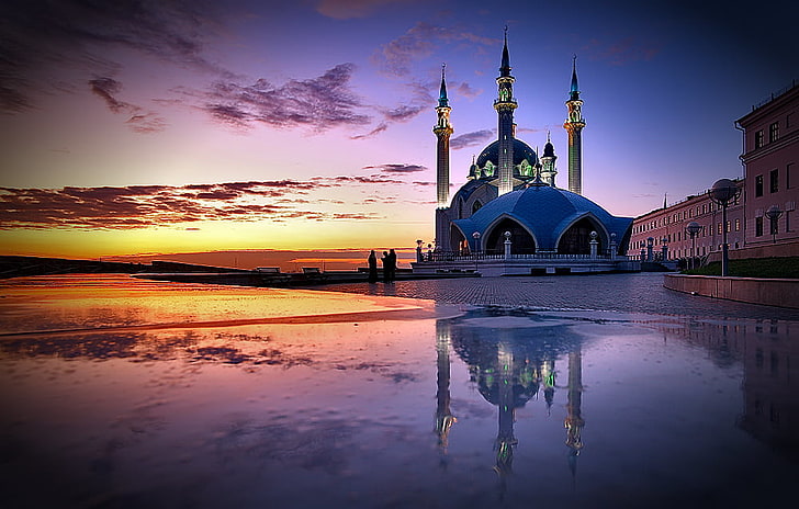 Moschea Qolsharif, cattedrale di cemento blu e grigio, religiosa, musulmana, moschea, Sfondo HD