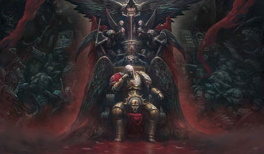  science fiction, Warhammer 40,000, blood, gold, black, wings, Blood Angels, white hair, skull, space marines, HD wallpaper HD wallpaper
