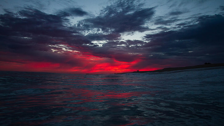 Gewässer bei Sonnenuntergang, Meer, Himmel, Wolken, Wasser, HD-Hintergrundbild