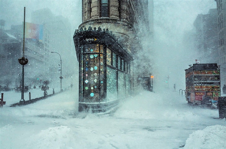 Cities, New York, Artistic, Building, City, Flatiron Building, Snow, USA, Winter, HD wallpaper