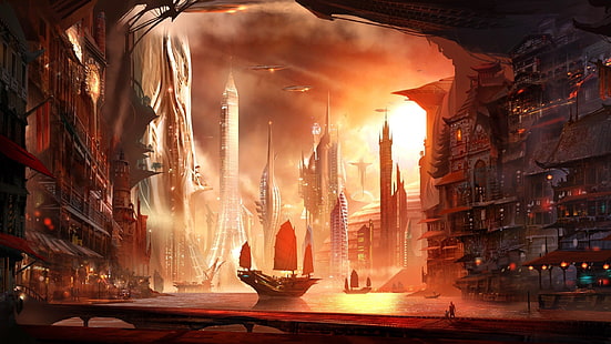 futuristische, futuristische Stadt, digitale Kunst, Science Fiction, HD-Hintergrundbild HD wallpaper