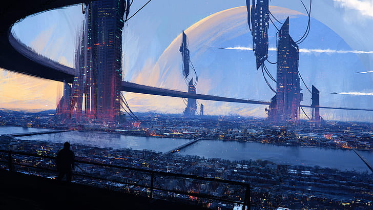 خيال علمي ، مدينة ، بناء ، سيتي سكيب ، مستقبلي ، ارتفاع الكوكب، خلفية HD