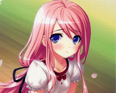 hair, blush, close, pink, akira, Blue, ribbons, eyes, nanako, scan, sakura, kasukabe, HD wallpaper HD wallpaper