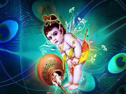 Бал Кришна, илюстрация за бебе Кришна, Бог, Господ Кришна, бебе, сладко, HD тапет HD wallpaper