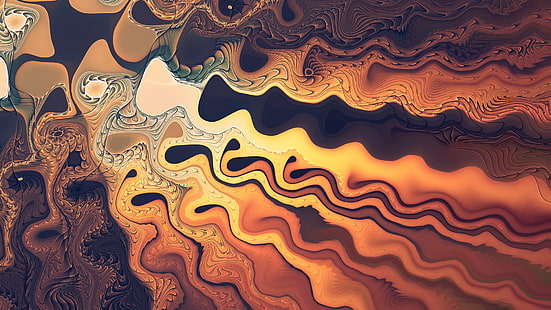 multicolored abstract digital wallpaper, fractal, abstract, waves, artwork, digital art, psychedelic, brown, HD wallpaper HD wallpaper