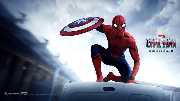 Tapeta cyfrowa Marvel Civil War, Kapitan Ameryka, Kapitan Ameryka: Wojna bohaterów, Peter Parker, Spider-Man, Tom Holland, Tapety HD