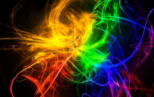 yellow, green, blue, and red streaks wallpaper, smoke, multi-colored, lines, patterns, bright, HD wallpaper HD wallpaper