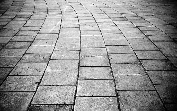 fotografia in scala di grigi strada in cemento grigio, monocromatico, marciapiedi, cemento, Sfondo HD