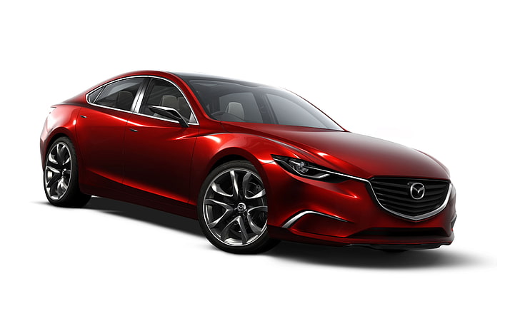 червен седан Mazda 6, червен, авто, концепция, Mazda, на бял фон, HD тапет