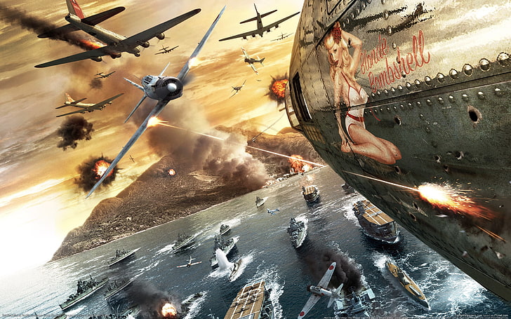 Warships And Fighter Planes Illustration The Plane War Girl Battle Hd Wallpaper Wallpaperbetter