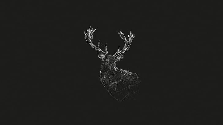 artwork, animals, monochrome, gray, abstract, deer, minimalism, wireframe, lines, nature, geometry, stags, simple background, digital art, line art, simple, HD wallpaper
