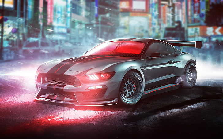 ford mustang shelby gt350r, rain, cars, Vehicle, HD wallpaper