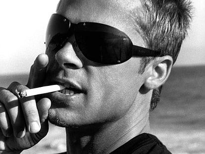 Американские мужчины брэд питт солнцезащитные очки монохромные сигареты 1024x768 Люди Актеры HD Art, мужчины, американские, HD обои HD wallpaper