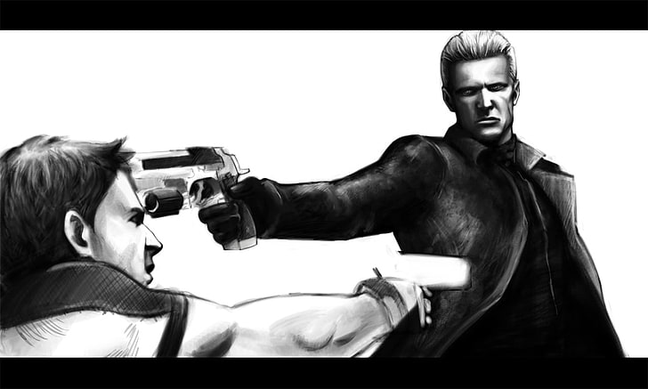 видеоигры пистолеты Resident Evil эскизы в оттенках серого монохромные рисунки Wesker Альберт Вескер фан-арт Видеоигры Resident Evil HD Art, Guns, Video Games, HD обои