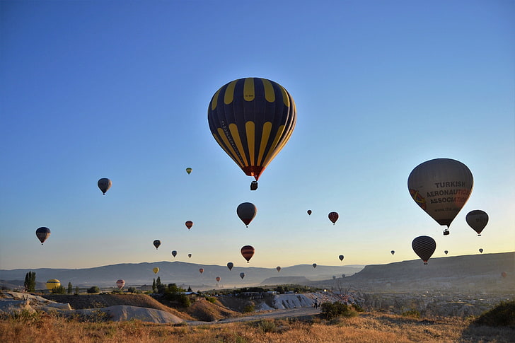 cappadocia, turkey, clean sky, balloons, Landscape, HD wallpaper