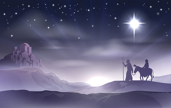 vector, Christmas, New year, Bethlehem, Mary and Joseph, HD wallpaper