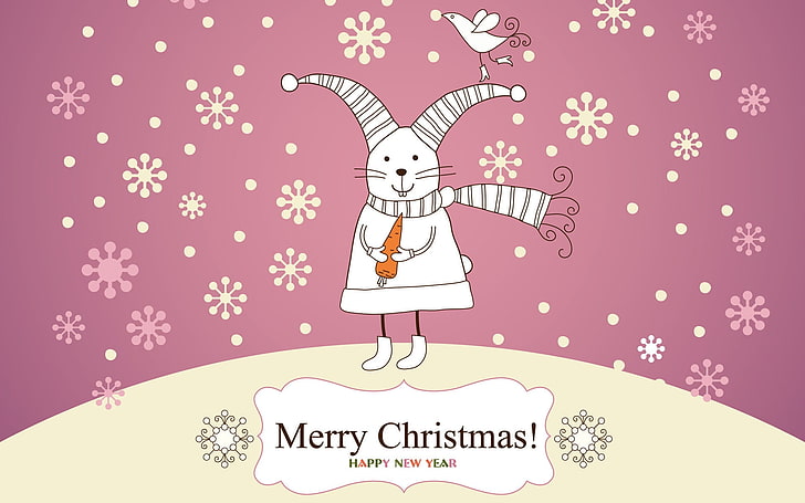 Merry Christmas Bunny, rabbit illustration, Festivals / Holidays, Christmas, festival, holiday, carrot, snow, gift, bunny, HD wallpaper