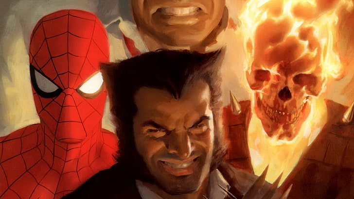 Marvel Superheroes wallpaper, comics, Wolverine, Spider-Man, Ghost Rider, HD wallpaper