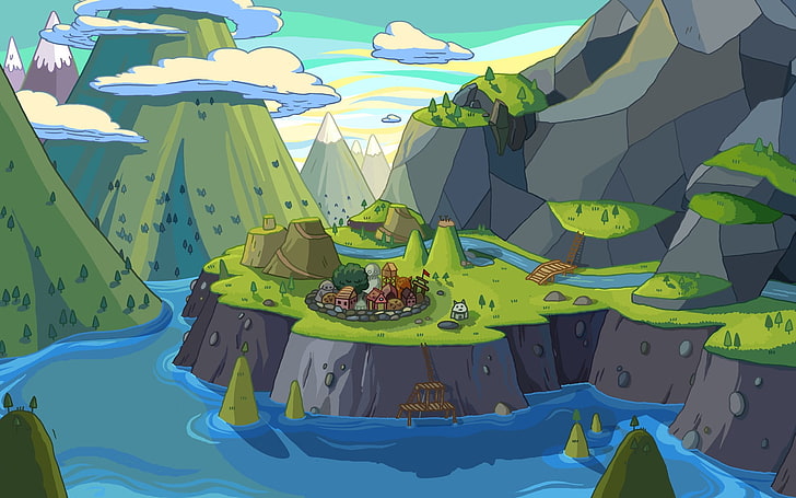 Adventure Time, town, landscape, HD wallpaper