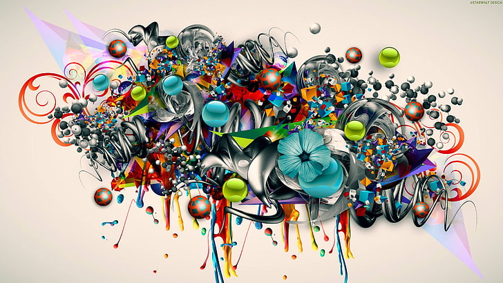 perkotaan, seni, Graffiti, 3d, warna, bunga, psychedelic, Wallpaper HD