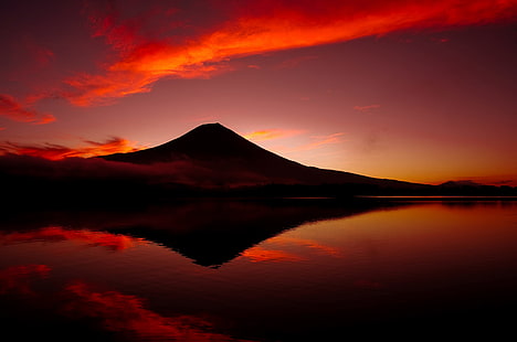 Japon, 4K, mont Fuji, lac, crépuscule, Fond d'écran HD HD wallpaper