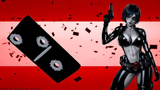 Domino (Neena Thurman), Marvel Girl, Brüste, Heroine X, X-Men, schwarze Haare, weiße Haut, HD-Hintergrundbild HD wallpaper