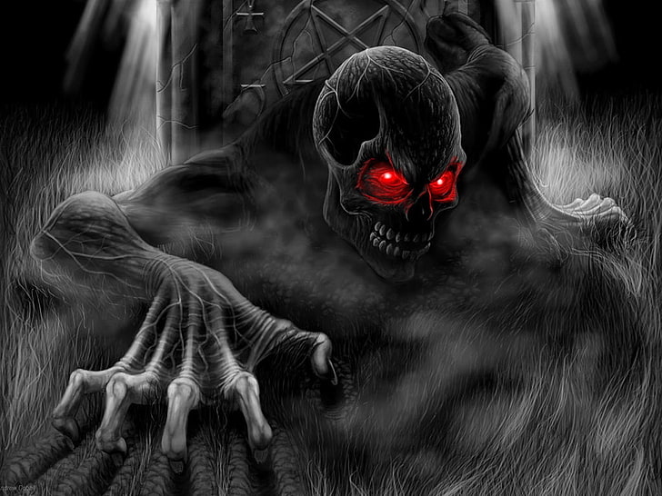 Scary Black Hair, crawling skeleton wallpaper, Other, , red, hair, scary, eyes, HD wallpaper