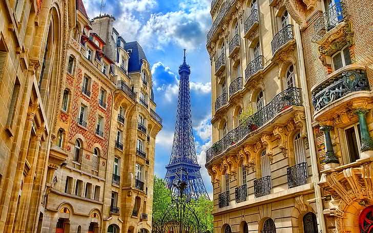Paris Street Corner View, Paris, Eiffeltornet, landskap, HD tapet