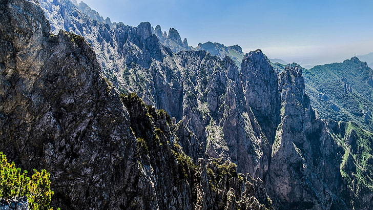 ภูเขาสีเทาทิวทัศน์ภูเขาธรรมชาติหินต้นไม้ท้องฟ้า, วอลล์เปเปอร์ HD