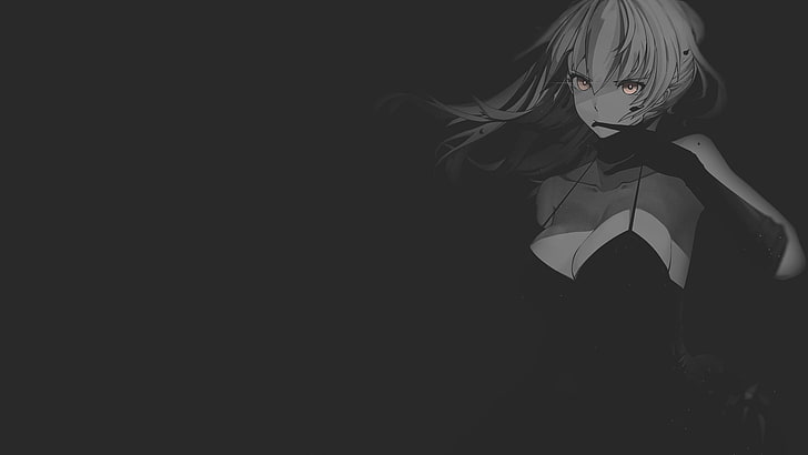 Fate/Stay Night anime illustration, minimalism, texture, black background, black armor, rose, illustration, fan art, dark background, dark, kawai anime, anime, anime girls, women, fantasy art, fantasy girl, cleavage, Fate Series, Saber, HD wallpaper
