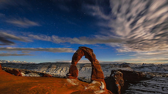 Национальный парк Арчес, США, деликатная арка, США, скалы, горы, звезды, арка, Национальный парк Арчес, небо, Юта, HD обои HD wallpaper