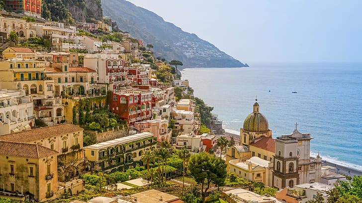 été, mer, Italie, Amalfi, Positano, côte amalfitaine, Fond d'écran HD