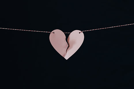 heart-shaped white pendant chain necklace, heart, paper, string, breaking, HD wallpaper HD wallpaper