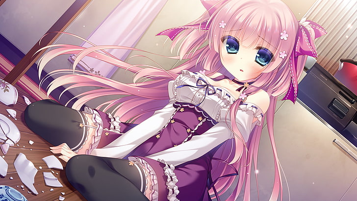 pink haired anime girl, hakoniwa logic, iriya koko, visual novel, pink hair, dress, Anime, HD wallpaper