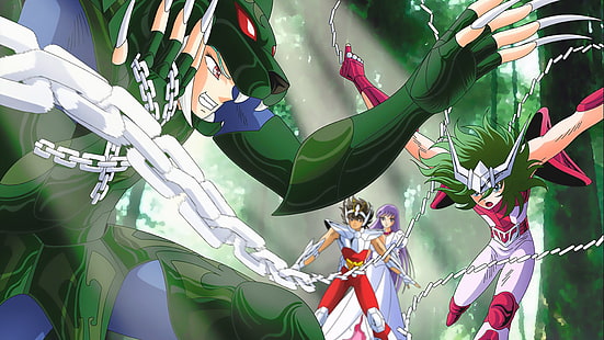 Anime, Saint Seiya, Andromeda Shun, Athena (Saint Seiya), Mizar Syd, Pegasus Seiya, HD tapet HD wallpaper