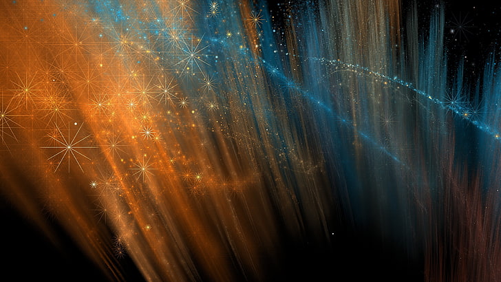 blaue und orange Sterne digitale Tapete, abstrakt, Sterne, Staub, Lichter, blau, orange, HD-Hintergrundbild