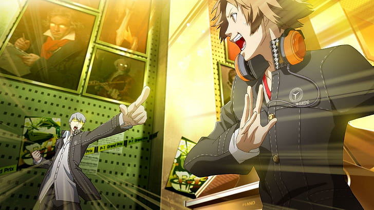 Shin Megami Tensei, dois personagens animados masculinos em uniformes pretos, anime, 1920x1080, shin megami tensei, HD papel de parede