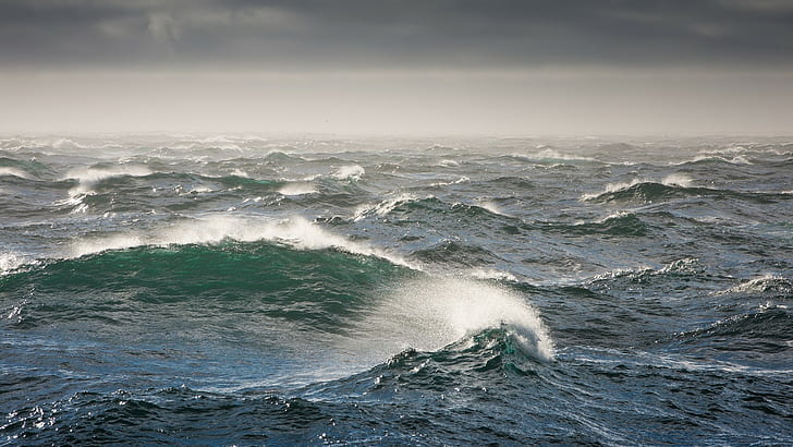 mar, olas, gotas de agua, cielo, horizonte, Fondo de pantalla HD