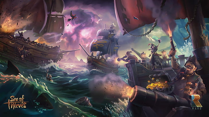 Battleship, Sea of Thieves, video games, HD wallpaper