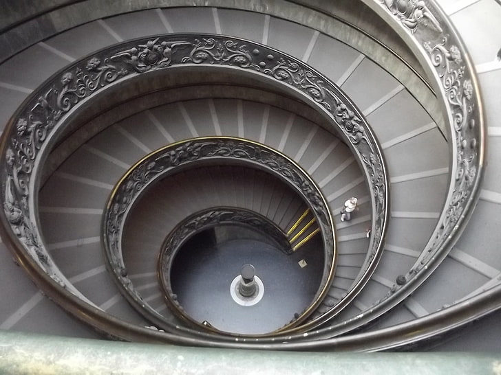 escaliers en béton gris, Italie, Rome, vert, arbres, nature, statue, Fond d'écran HD