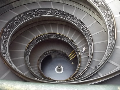 escaliers en béton gris, Italie, Rome, vert, arbres, nature, statue, Fond d'écran HD HD wallpaper