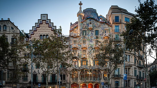 Барселона, Испания, Европа, Casa Battlo, забележителност, град, сграда, Гауди, архитектура, туристическа атракция, къща, HD тапет HD wallpaper