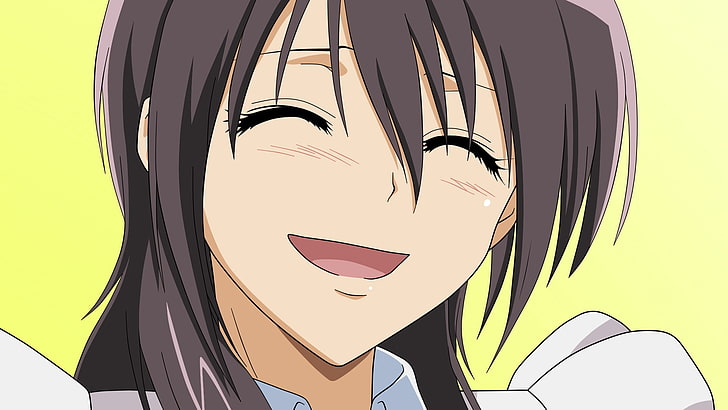 czarnowłosa postać z anime, kaichou wa maid-sama, misaki ayuzawa, dziewczyna, brunetka, grzywka, śmiech, Tapety HD