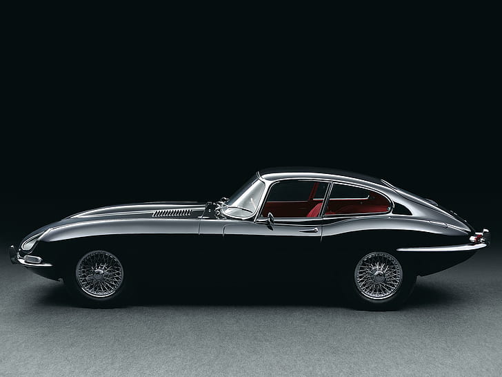 jaguar, e-typ, svart, retro, sidovy, 1961, jaguar, e-typ, svart, retro, sidovy, 1961, HD tapet