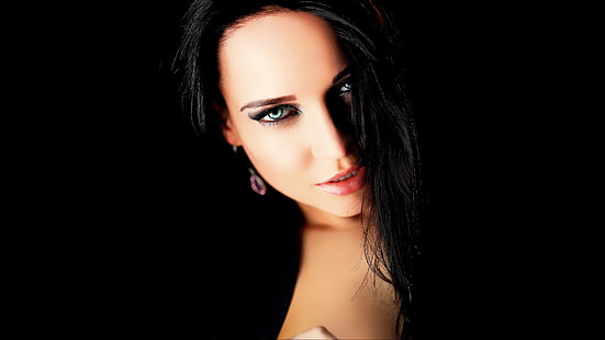 retrato, Angelina Petrova, rosto, mulheres, modelo, olhos verdes, Photoshop, cabelos longos, morena, HD papel de parede HD wallpaper