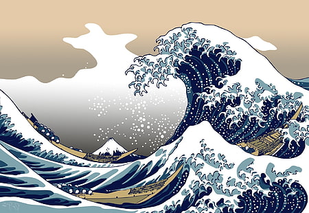 biru, alam, The Great Wave Off Kanagawa, Wallpaper HD HD wallpaper
