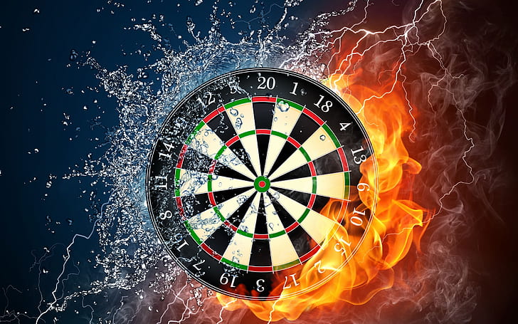 Darts, target, fire, water, spray, smoke, creative pictures, Darts, Target, Fire, Water, Spray, Smoke, Creative, Pictures, HD wallpaper