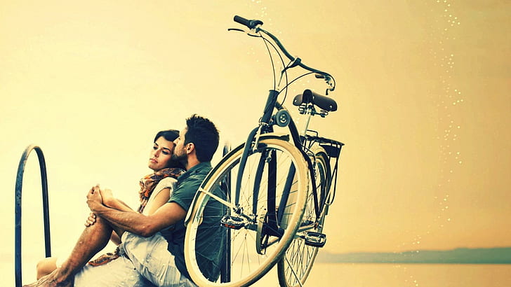 Couple Relax, love, couple, relax, bicycle, HD wallpaper