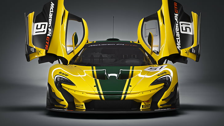 gul och grön sportbil, McLaren P1 GTR, hyperbil, sedan, gul., HD tapet